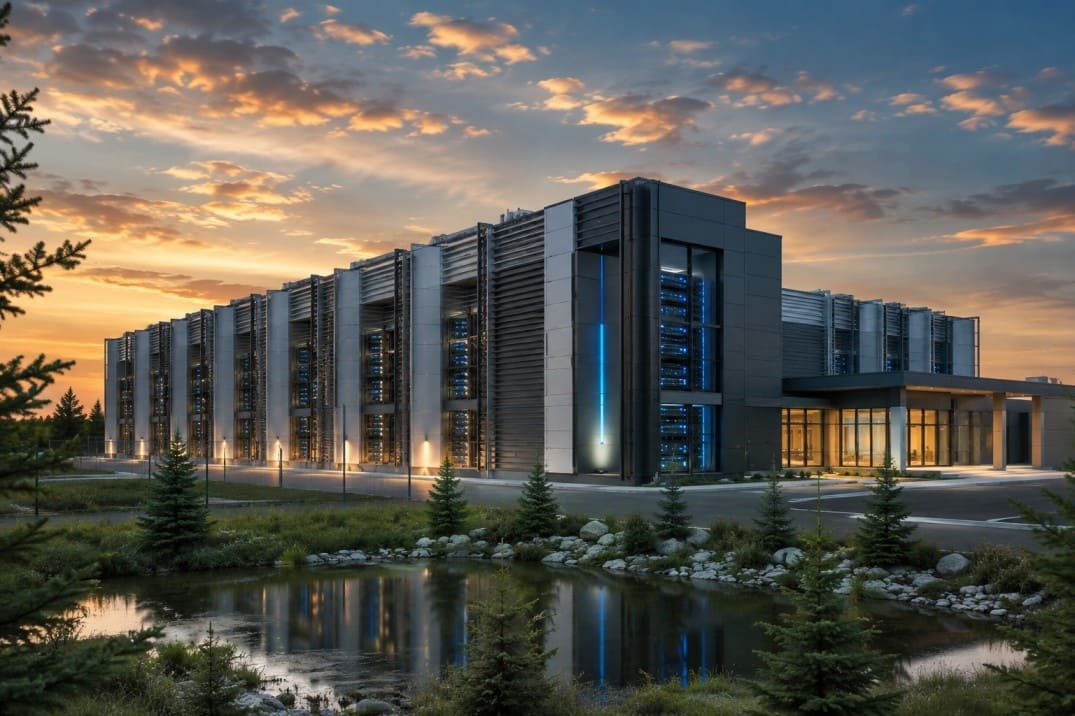Meta's planned C$13 billion data center in Alberta, Canada, representing AI infrastructure and cloud computing expansion.