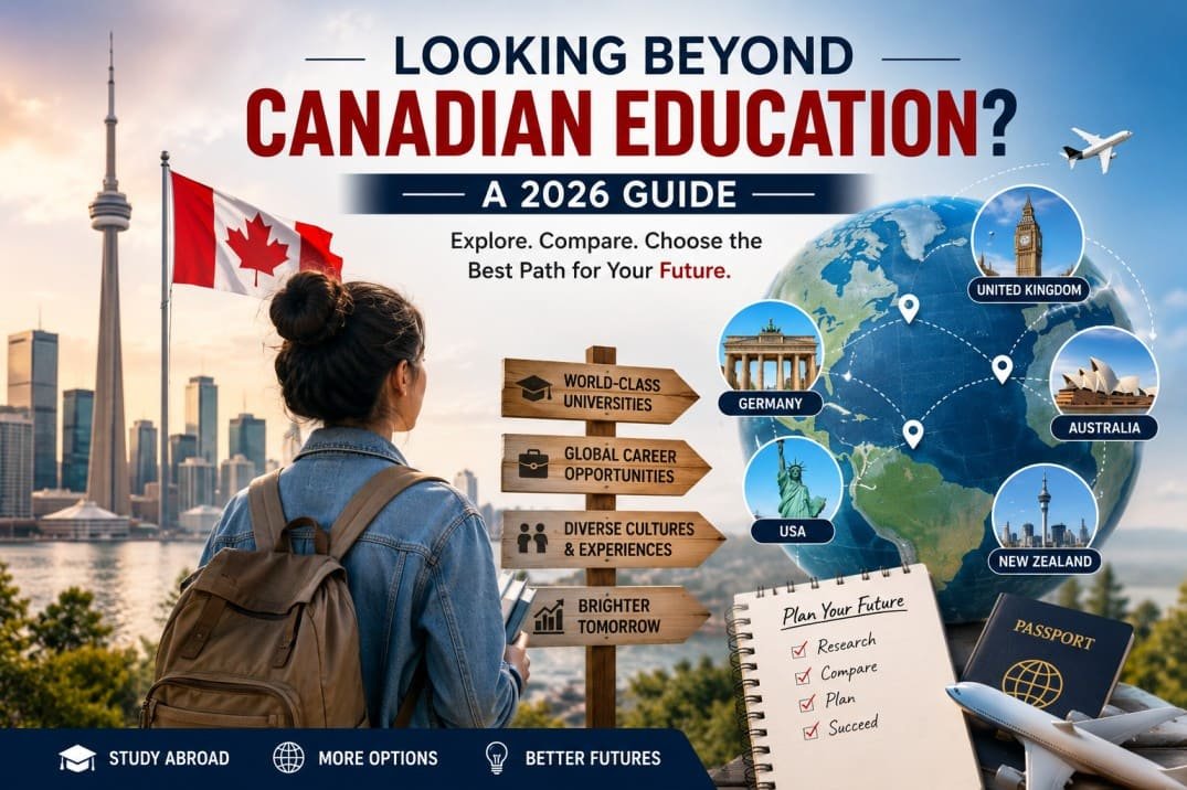 Student exploring higher education options beyond Canada with global study destinations, universities, and international education opportunities in 2026.